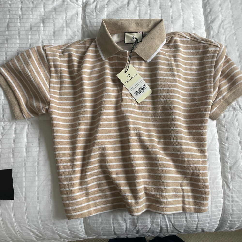 Tuckernuck Tan & White Striped Polo Shirt